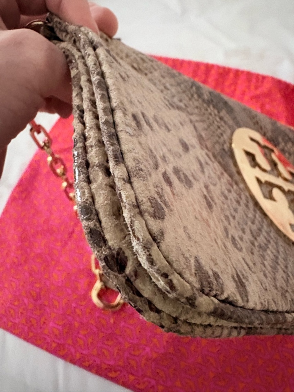 Tory Burch Audra Reva Leather Python Print Shoulder/Clutch Bag - Picture 9 of 13